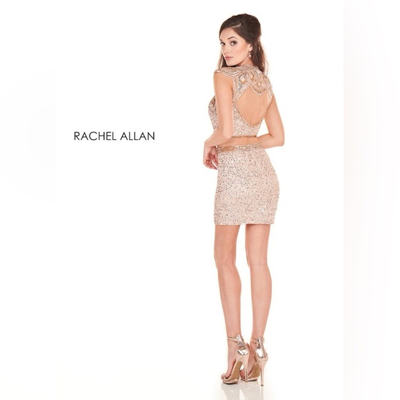 🌟4x Host Pick🌟Rachel Allan Rose Gold Sequin Two Piece Dress - Picture 2 of 16